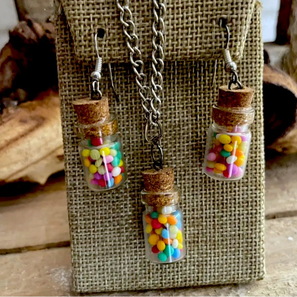 Handmade Polymer Clay CANDY JAR Pendant Earrings Set NEW!